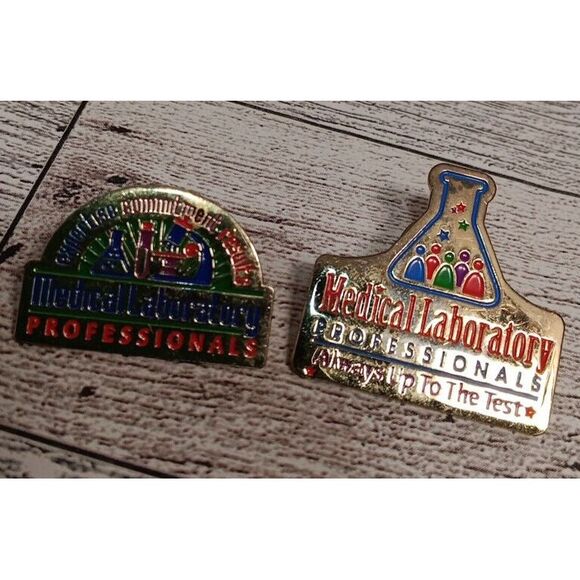 2 Vintage‎ Medical Laboratory Profession Button pin collectable Souvenir Promo - Picture 2 of 7